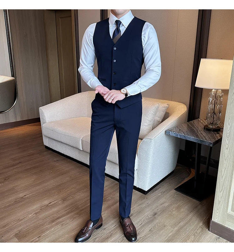 ( Vest + Pants) Men Luxury High Quality Business Suit Vest 2 pieces Formal Groom Wedding Dress Vest Set Fashion Club Clothing