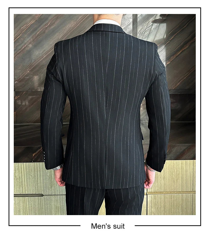 2025 High-Quality Wedding Suit Three-Piece Set Striped Business Casual Fashion Vest Trousers Ensemble Handsome Boutique Trend