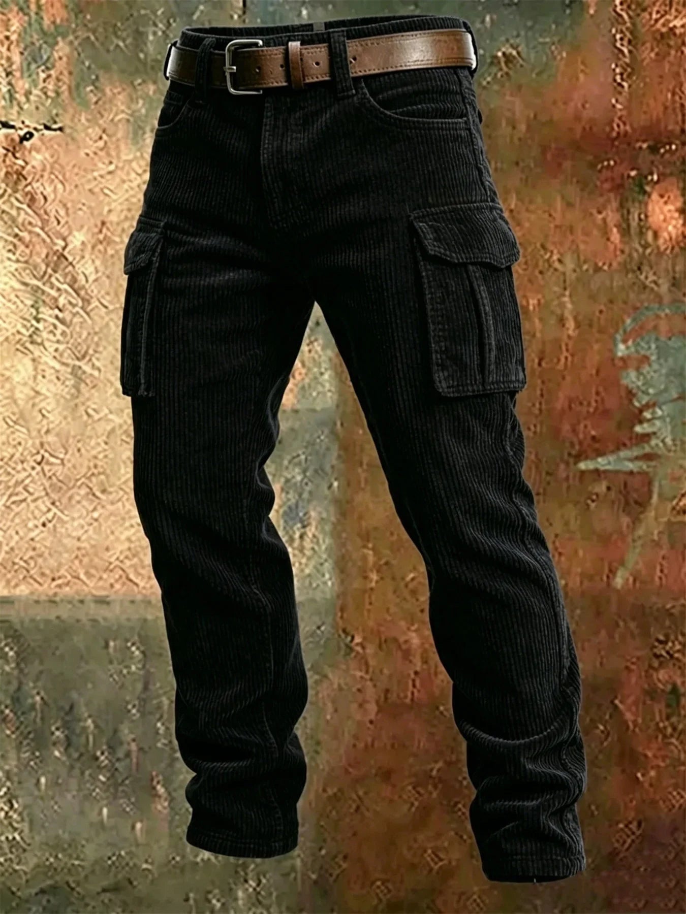 2025 Spring Summer Stylish Straight Cargo Pants Men Casual Texture Corduroy Trousers For Men Daily Leisure Loose Pant Streetwear