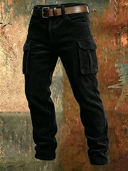 2025 Spring Summer Stylish Straight Cargo Pants Men Casual Texture Corduroy Trousers For Men Daily Leisure Loose Pant Streetwear