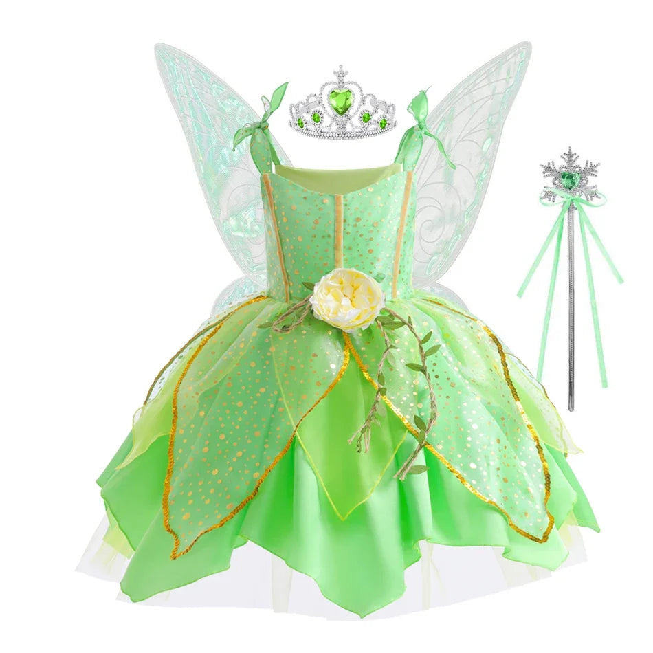 Girls Flower Fairy Dress Up Kids Princess Dress With Wings Halloween Princess Costume Elves Party Tinkerbell Tinker Bell Dress