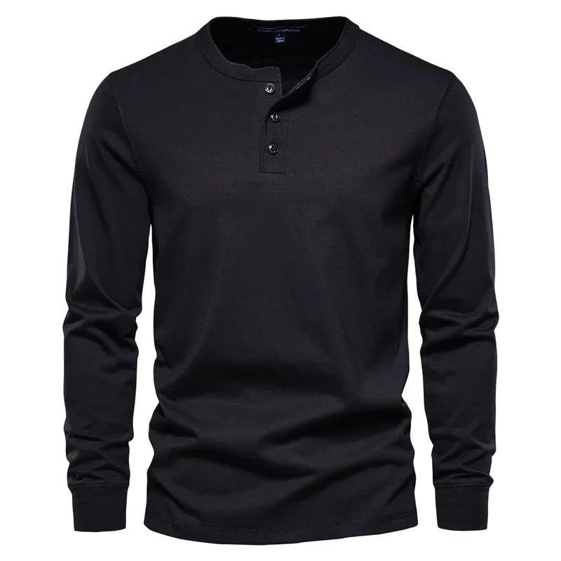 Men's Long Sleeve Button Down T-Shirts Autumn Henley Collar Casual High Quality 100% Cotton Crew Neck Mens T Shirts