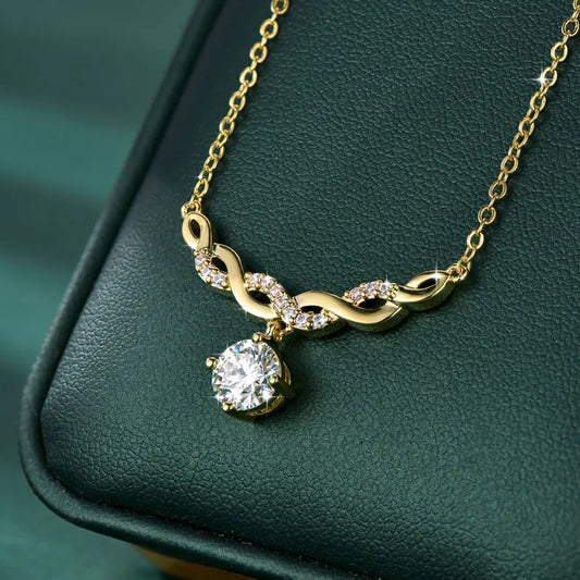 Sparkling 6.5MM Moissanite Necklace 14K Gold Filled Infinity Pendant Necklaces for Women Valentine's Day Jewelry Gift
