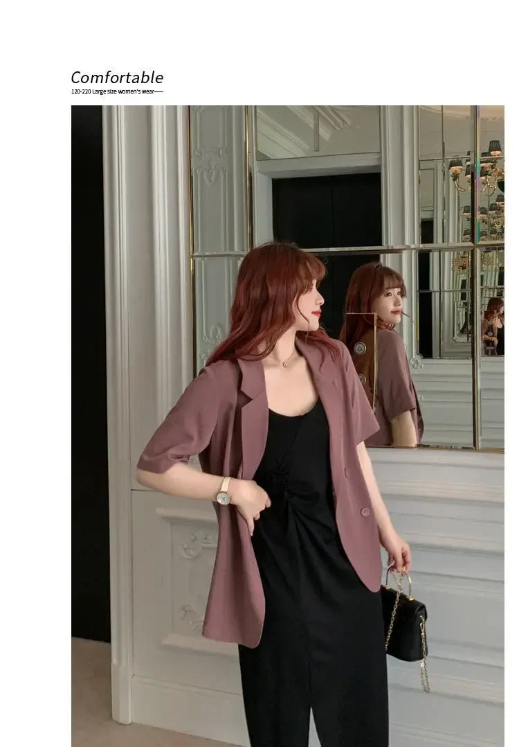 Office Lady Blazers Women Solid Lazy Style Summer Work Wear Casual Mujer Formal Vintage Outwear Clothing Elegant Ulzzang Daily