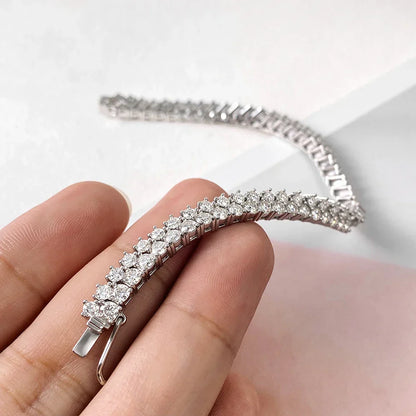 Double Row Full 2.5/3mm Round Cut Moissanite Tennis Bracelet D Color Lab Diamond 925 Silver Women Man Link Bracelets Gift