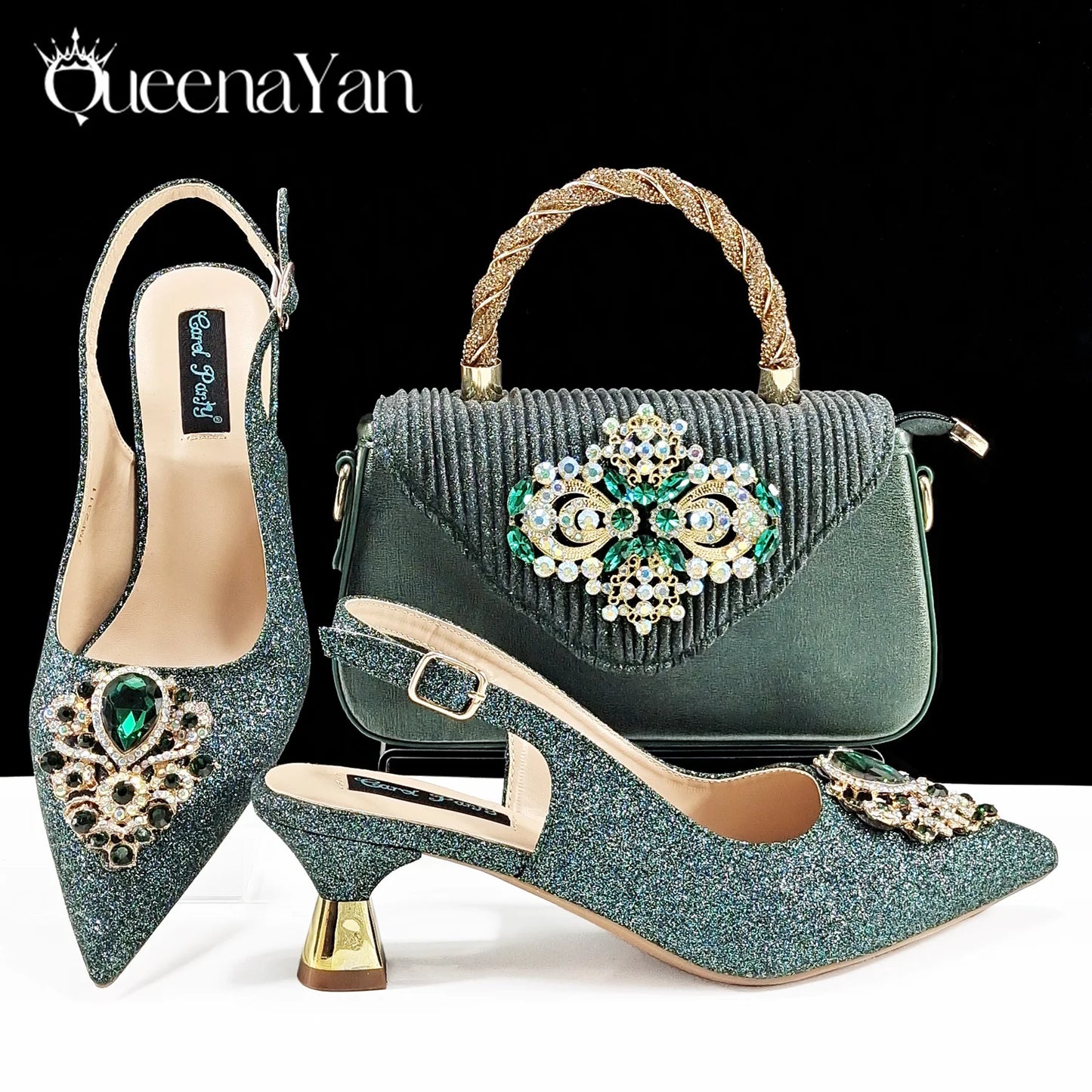 Hot Selling INS Pointed-Toe Luxury Style Women High Heels Sandal With Bag Set Orange Color for Wedding Party