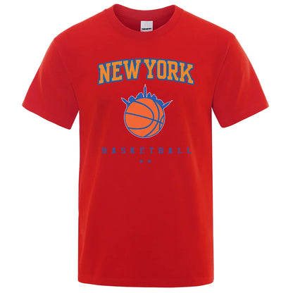 New York Basketball Personality Street Male Clothes High Quality Oversize T-Shirts Summer Breathable T-Shirt Hip Hop Cotton Tops