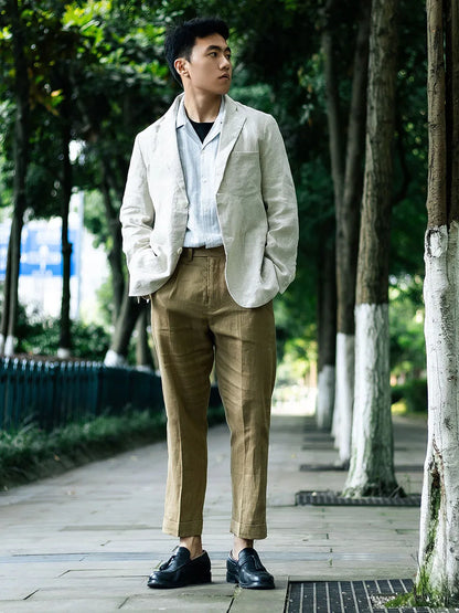 Spring and summer new khaki pure linen casual nine-minute pants Slim pants pants customization