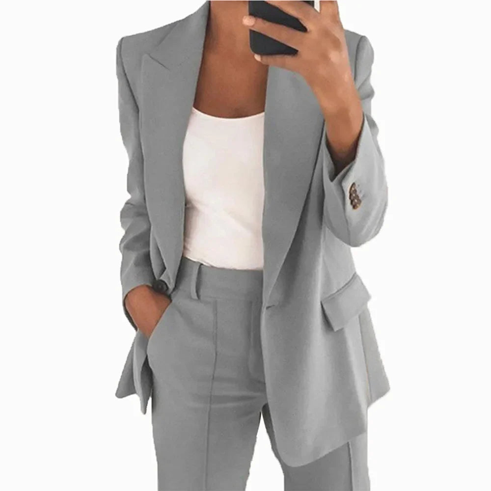 Elegant Slim Fit Suit Jacket And Pants Set for Women 2024 New Fashion Spring Autumn Turn-down Collar High-end Feeling
