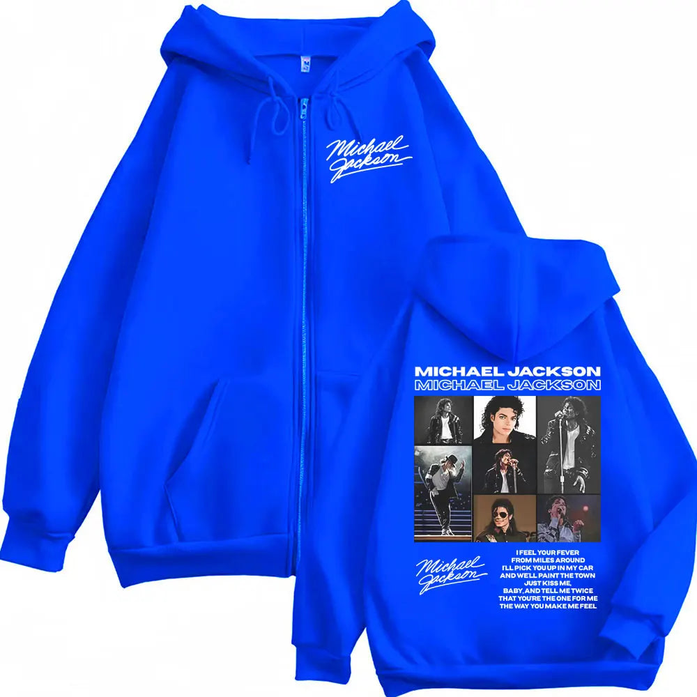 King of Pop Michael Jackson Tour Zipper Hoodies Men's Fashion High Street Jacket Sweatshirts Casual Oversized Zip Up Pullovers