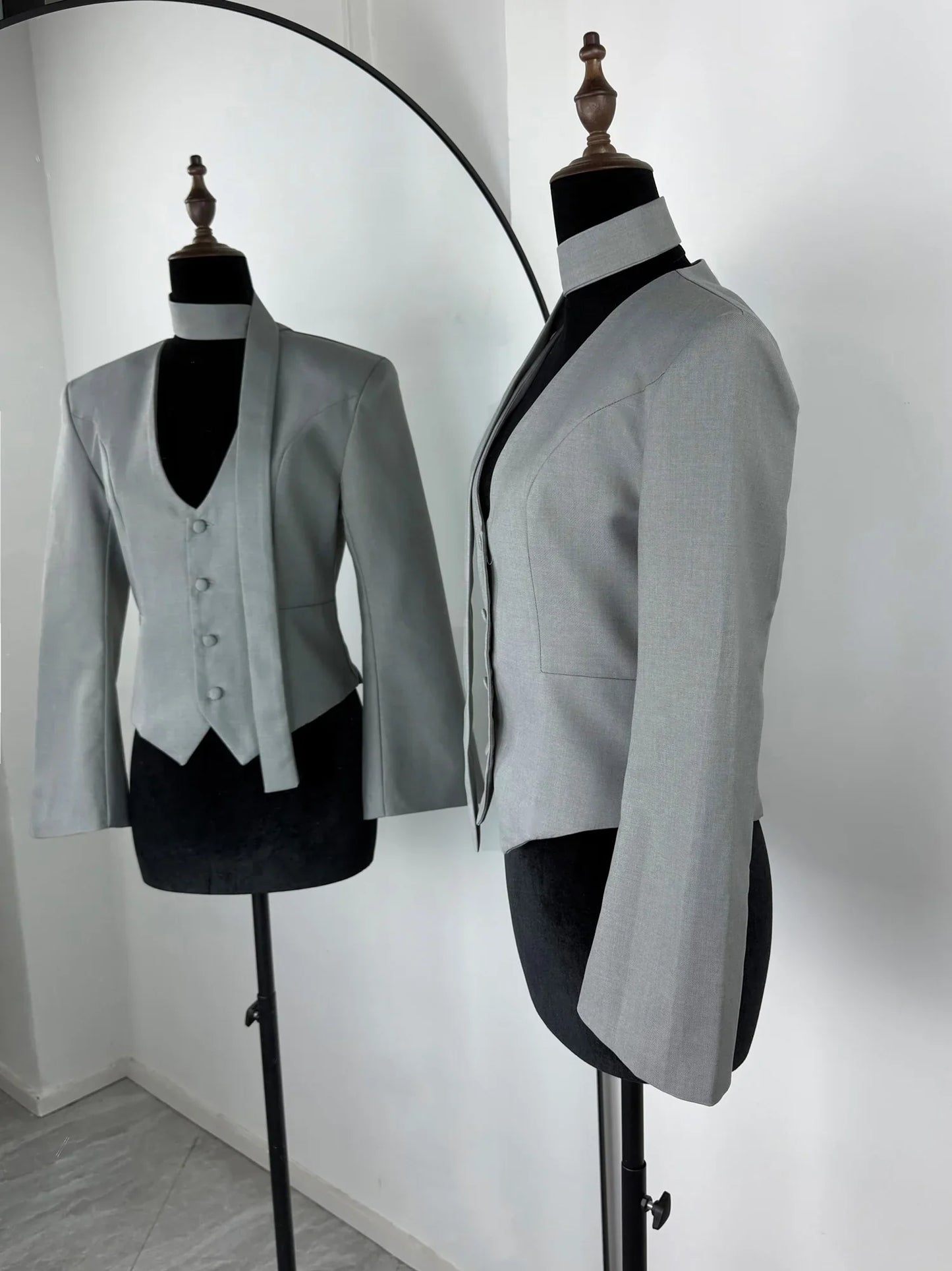 Single Breasted Coat Women's V Neck Scarf With Long Sleeve Waist-Cinching Blazer Jacket Lady Casual Slim Commute Coat