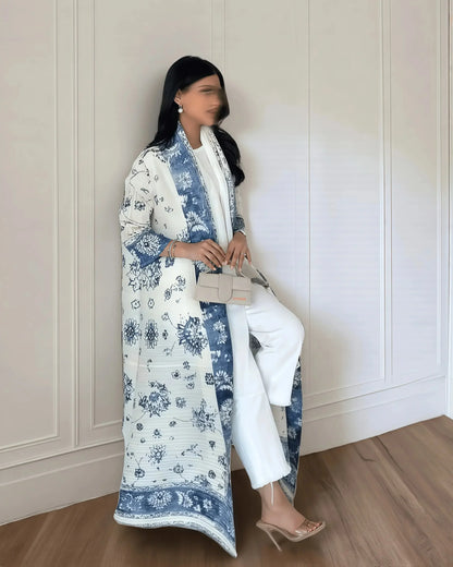 Women's Fold Miyake Pleated Abaya Long Sleeve Print Foldable Collar Robe Cardigan Coat New Winter Fashion Original Design 2026