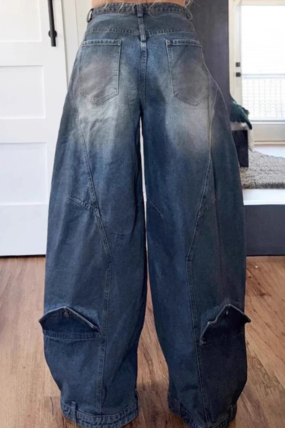 Y2K Women Loose Denim Jeans Asymmetric Button Pocket Washed Jean Casual Harajuku High Street Grunge Denim Trouders Pants