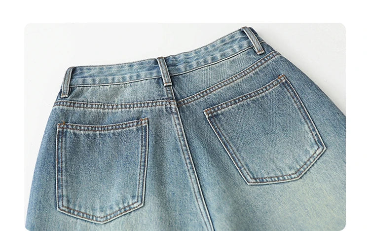 Women Jeans Loose Casual High Waisted Wide Leg Ripped Rough Edge Denim Pants Female Trousers Spring Autumn 2025