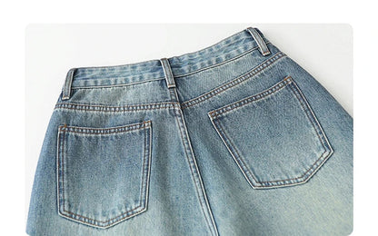 Women Jeans Loose Casual High Waisted Wide Leg Ripped Rough Edge Denim Pants Female Trousers Spring Autumn 2025