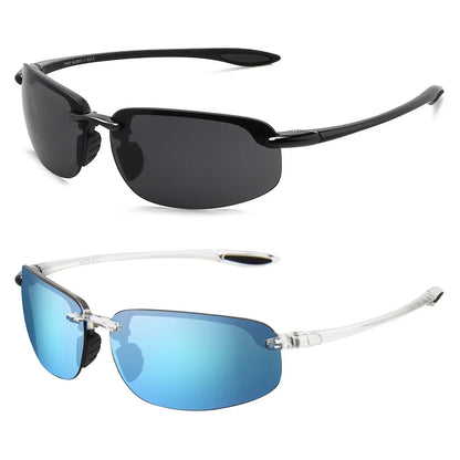 2Pack Polarized Sports Sunglasses for Men Women TR90 Lightweight Rimless Frame UV400 Running Fishing Driving 801