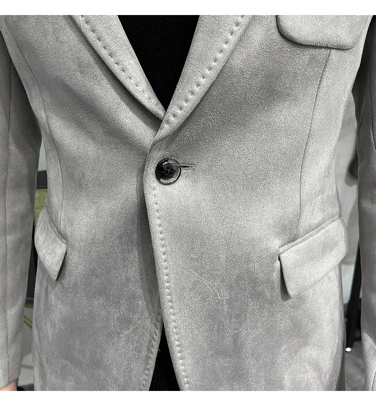 Deerskin Leather Jacket Blazer Men Casual Slim Fit Blazer Hombre Suit Leather Jacket Men Terno Masculino Men Clothing 6 Color