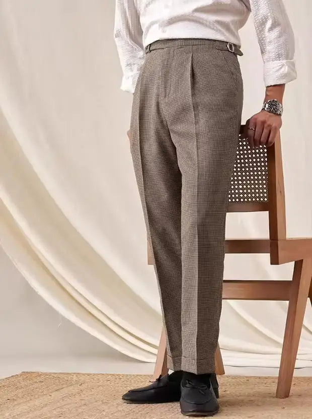 Grid Straight Leg Mens Suit Pants Houndstood Formal Dress Pants Italian Style Single Trousers Business Casual Pant For Man