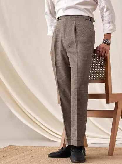 Grid Straight Leg Mens Suit Pants Houndstood Formal Dress Pants Italian Style Single Trousers Business Casual Pant For Man