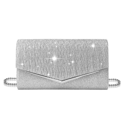 Elegant and Lightweight Pleated Metal Strip Flap Party Women's Clutch, Exquisite and Charming Women's Business Bag, Shiny Metal Strip Flap Women's Evening Bag and Fashionable Small Square Bag, Complete with a Gorgeous Rhinest