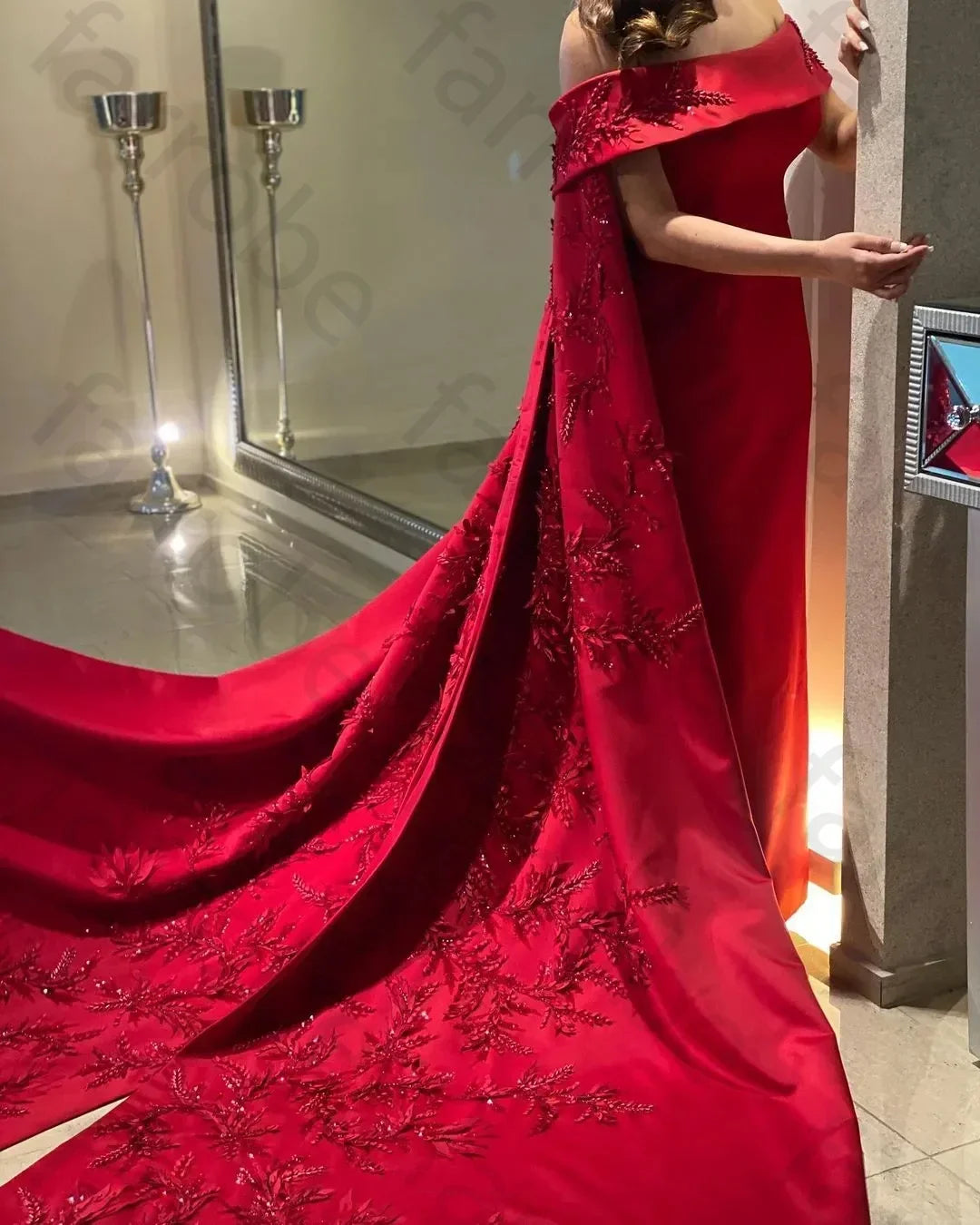 Customized Ankle Length Sheath Evening Party Gowns Women Beaded Applique Long Wrap Prom Dresses Zipper Back Vestidos Des