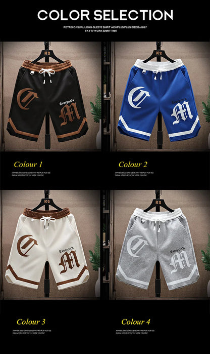 2025 Summer Men's Running Shorts Casual Jogging Sport Short Pants patchwork Print Drawstring Loose Dry Gym Sports Shorts