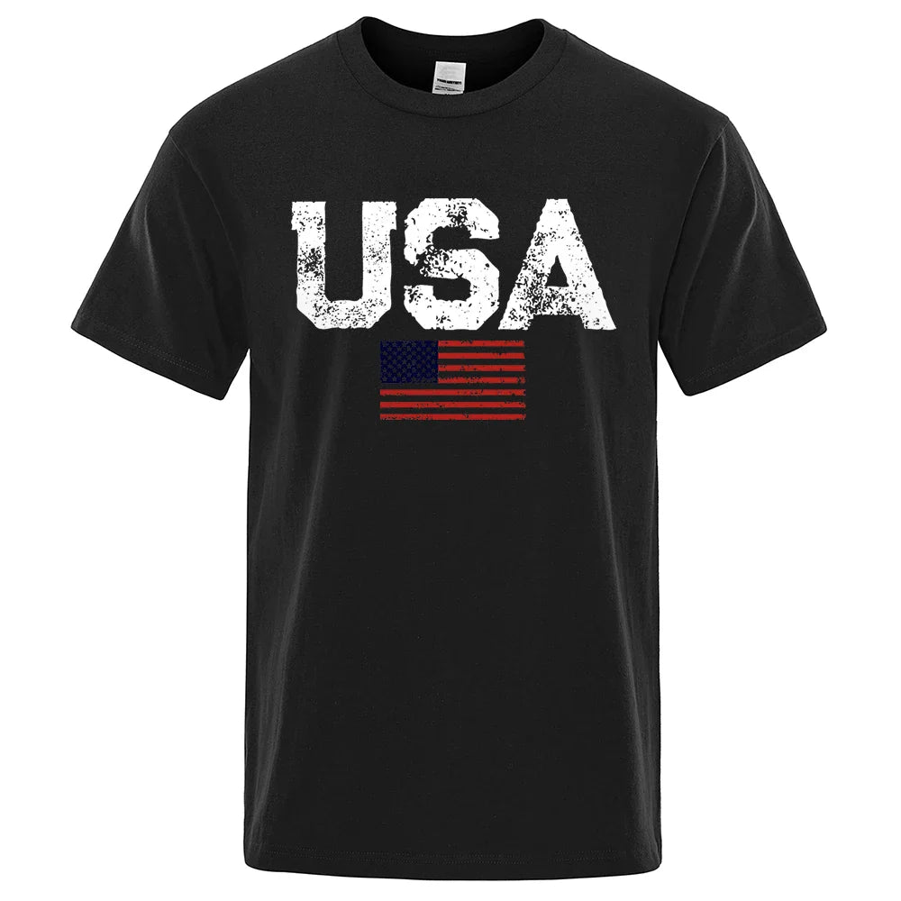 Vintage Usa Flag Street Print Male T Shirts Hip Hop Street Tshirt Summer Casual Cotton Tops large size Breathable Tee Clothes