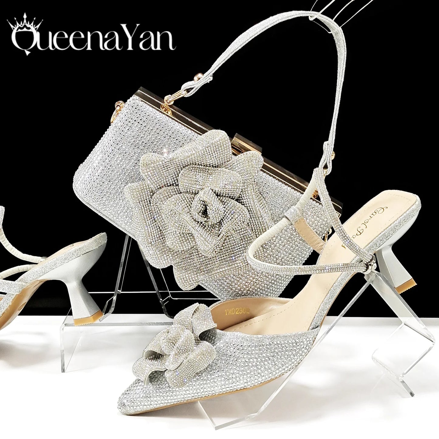 2025 Large Flower Design Shoes & Bag Nigerian Coffee Color Women's Stiletto Shoes For Special Good Time INS Style