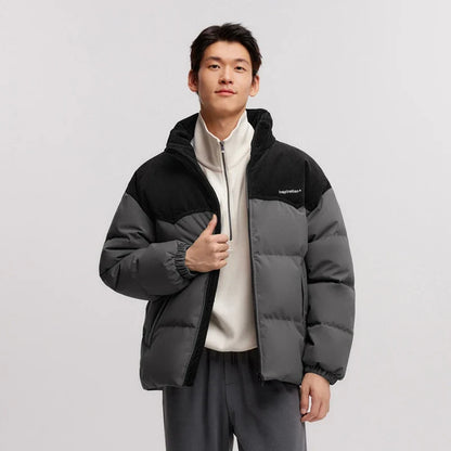 Down Jacket Men 2024 Winter New Patchwork Corduroy Texture Coat Thick Loose Top Embroidered Down Jacket