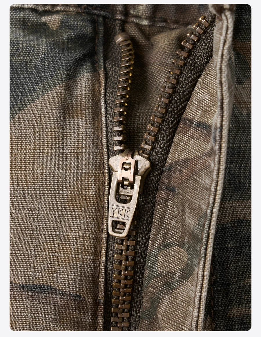 2026 Summer New Distressed Camouflage Shorts Men Loose Baggy Cargo Pants 270gsm Cotton Washed Frayed Hem Tactical Shorts