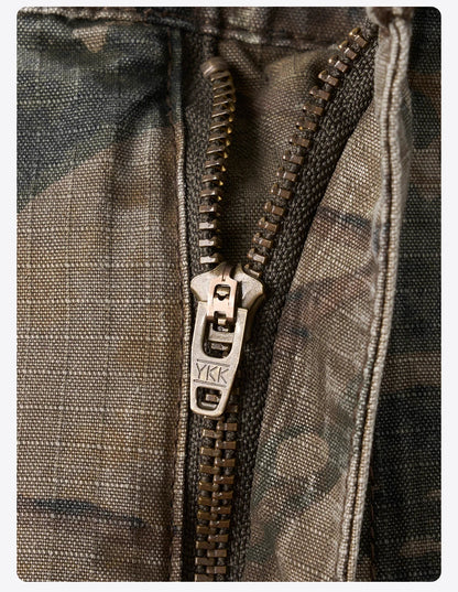 2026 Summer New Distressed Camouflage Shorts Men Loose Baggy Cargo Pants 270gsm Cotton Washed Frayed Hem Tactical Shorts