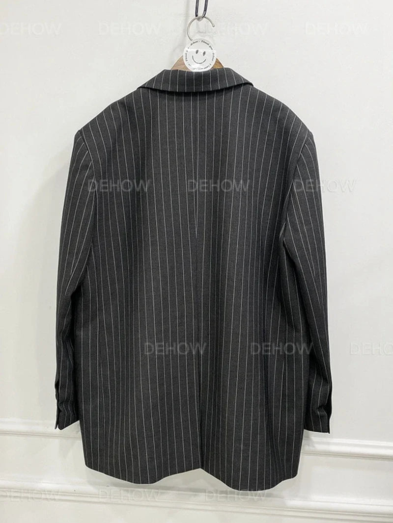 Ele Stripe Loose Faionable Suit Jaet with Belt Hong Kong Sle Retro Chic Top Women's Busin Casual Outerwear