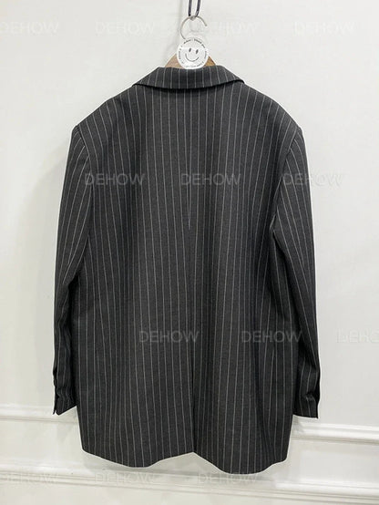 Ele Stripe Loose Faionable Suit Jaet with Belt Hong Kong Sle Retro Chic Top Women's Busin Casual Outerwear