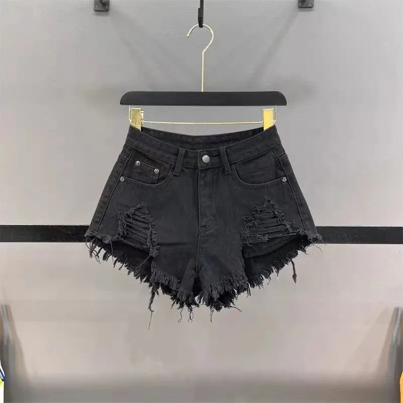 Fashion Korean White Jeans Hole Ripped Low Waist Denim Shorts Women  шорты женский