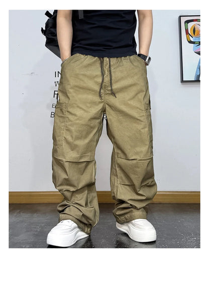 Mens American Vintage Baggy Cargo Pants Multi Pocket Distressed 100% Cotton Straight Leg Loose Fit Premium Quality Pants Trendy