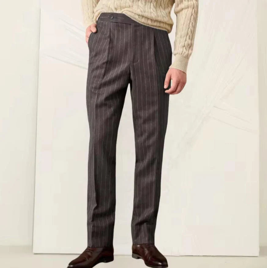 New Men's Pants Suit Haute Couture Trousers Grey Striped Slim Fit Business Formal Casual Suit Groom's Dress Pants Office Banquet