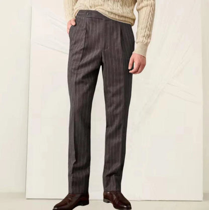 New Men's Pants Suit Haute Couture Trousers Grey Striped Slim Fit Business Formal Casual Suit Groom's Dress Pants Office Banquet