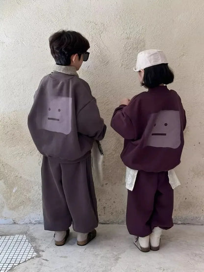 Fleece-Lined Sweatshirt Set 2025 New Children's Clothing Outdoor Clothes Boys Boys' Sets Korean Boy Outfit Top Bottom Kids Boy's