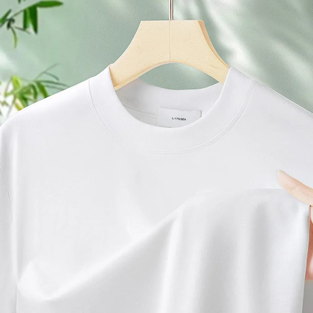 64% Cotton 25% Bamboo Fiber Cool T Shirt Men Short Sleeve Summer Tops For Men Round Neck Skin Friendly Solid Color Male Clothes