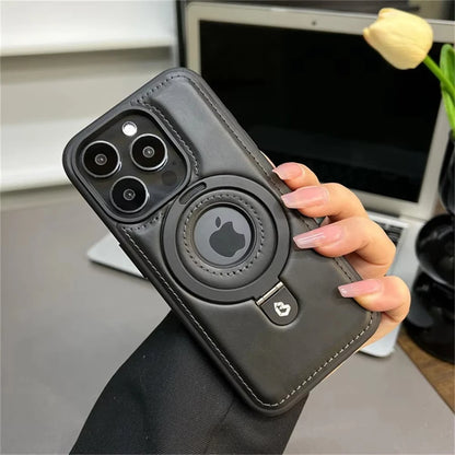 Luxury Leather Magnetic Ring Holder Magsafe Phone Case For iPhone 17 16 15 14 13 Pro Max Plus Wireless Charging Shockproof Cover
