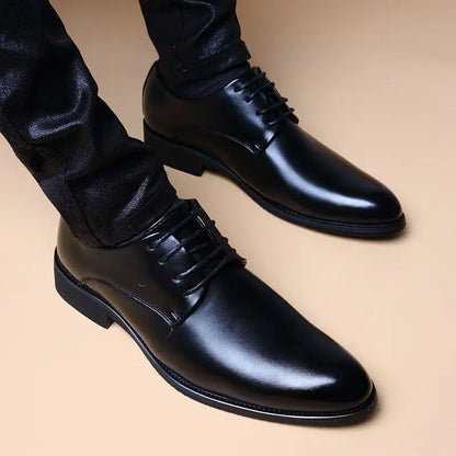 Business Formal Men's Pointed Toe Loafers with Invisible Heel Lift Korean Style Versatile Wedding Shoes for Youth Trendy Design