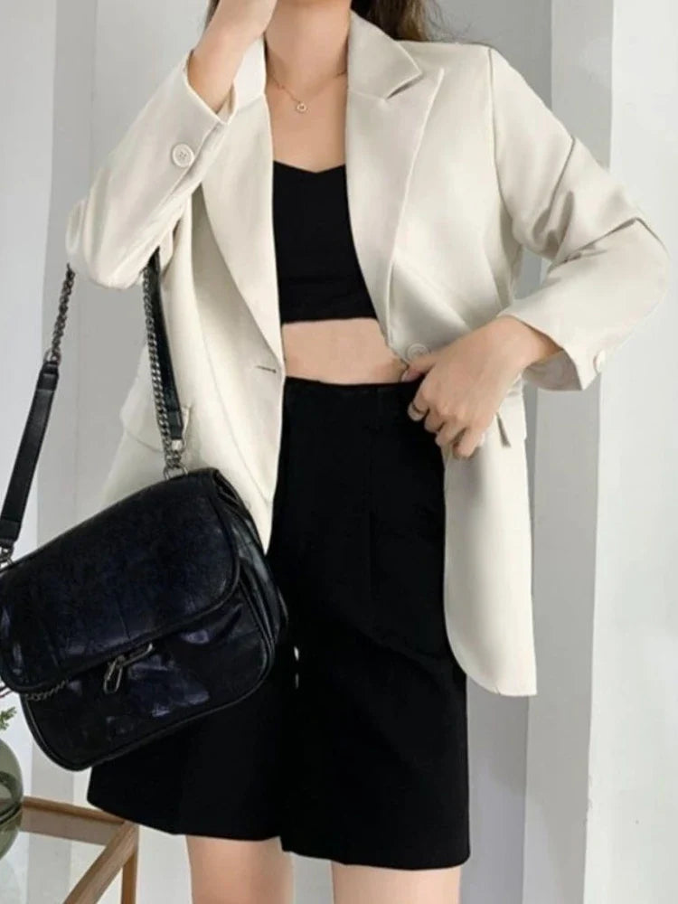 Eye Catching Women's Black Oversized Single Button Solid Wear To Work Casual Blazer Spring Autumn Jacket Influencer Korean Style
