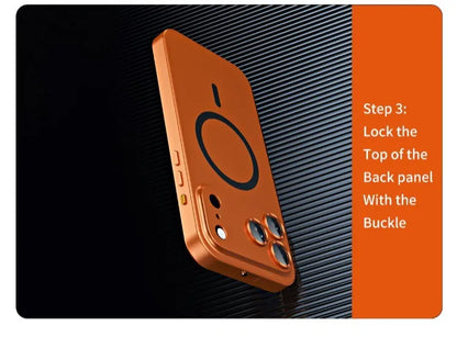 For iPhone Air, 17 Pro Max Magnetic Case ELVEV Anti-fingerprint Alloy Snap Buckle Phone Cover with Alloy Lens Ring Film