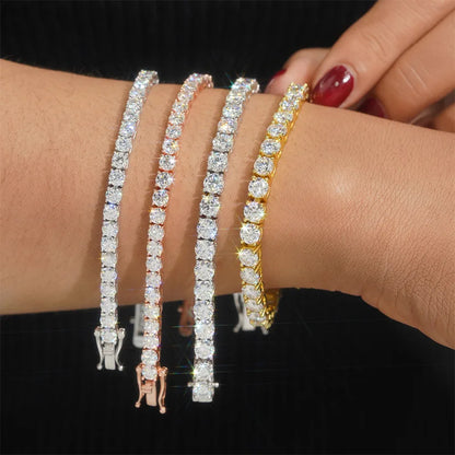 Real D Color Full 2/2.5/3/4/5/6.5mm Moissanite Tennis Bracelet For Women S925 Plated 18K Rose Gold Diamond Link Bracelets