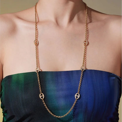 80cm Long Necklace for Women 18k Gold Plated Stainless Steel Chain Necklaces Inlaid Zircon Charm Sweater Chains Necklace