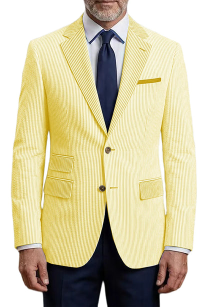 Men's Striped Seersucker Blazer Slim Fit Casual Suit Jacket Formal Business Coat Breathable Spring Summer Streetwear Outerwear