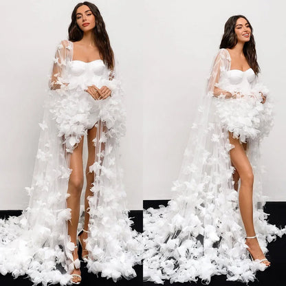 Modern Women Bathrobe Evening Dresses Nightgowns 3D Butterflies Loungewear Home Clothes Female Party Sleepwear Rayon Customized
