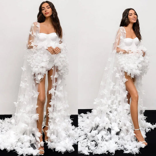 Modern Women Bathrobe Evening Dresses Nightgowns 3D Butterflies Loungewear Home Clothes Female Party Sleepwear Rayon Customized