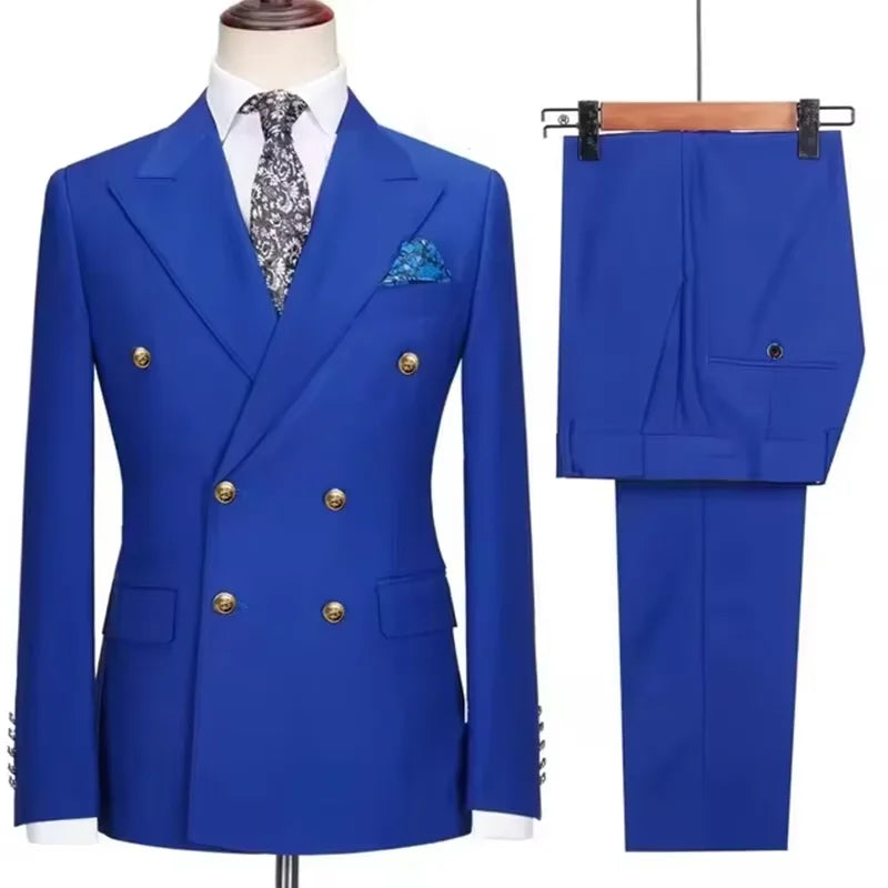 2025 New Men's 2 Piece(Jacket+Pants)Double Breasted Slim Fit Elegant Suit Wedding Groom Business Banquet Tailor-made