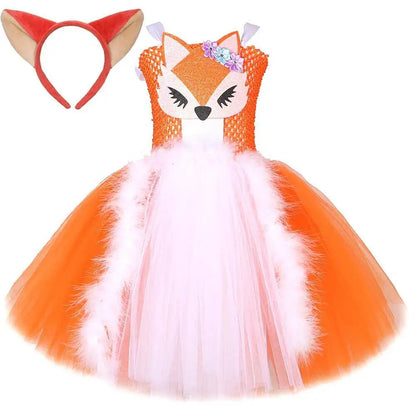 White Orange Fox Halloween Costumes for Girls Kids Animal Fancy Tutu Dress with Ears Children Birthday Carnival Party Outfits